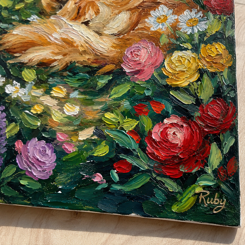 Custom Pet Memorial Portrait – Colorful Floral Dog Wall Art