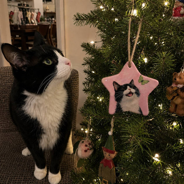 Personalized Cat And Butterfly Ceramic Ornament - Hand-illustrated Print story