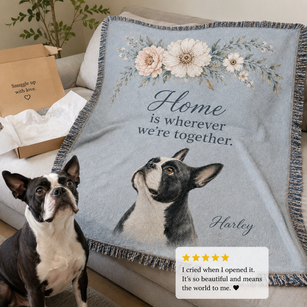 Personalized Pet Portrait Throw Blanket – Home Is Wherever We’re Together story