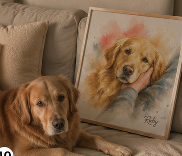 Custom Pet & Owner Portrait – Personalized Watercolor Dog Canvas