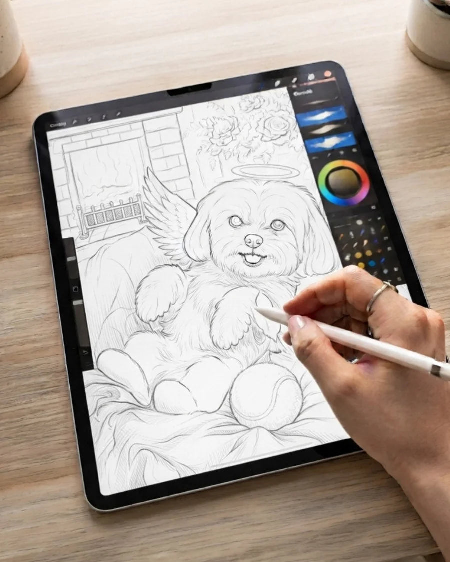 Hand-drawn concept sketch of the pet portrait