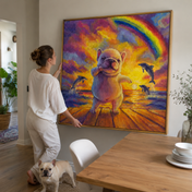 Custom Pet Portrait Canvas – Rainbow Sunset Dog Wall Art