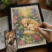 Custom Pet Memorial Portrait – Colorful Floral Dog Wall Art