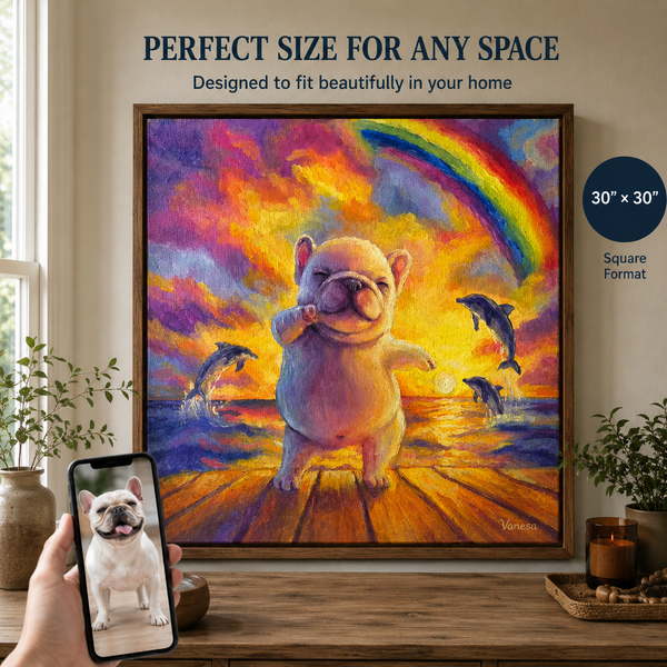 Custom Pet Portrait Canvas – Rainbow Sunset Dog Wall Art