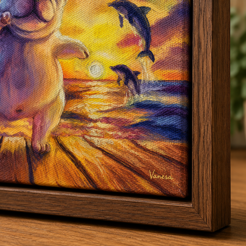 Custom Pet Portrait Canvas – Rainbow Sunset Dog Wall Art