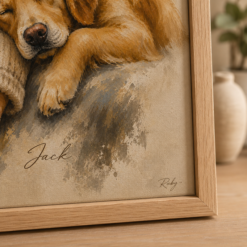 Custom Pet and Owner Portrait from Photo — Personalized Dog Memory Wall Art