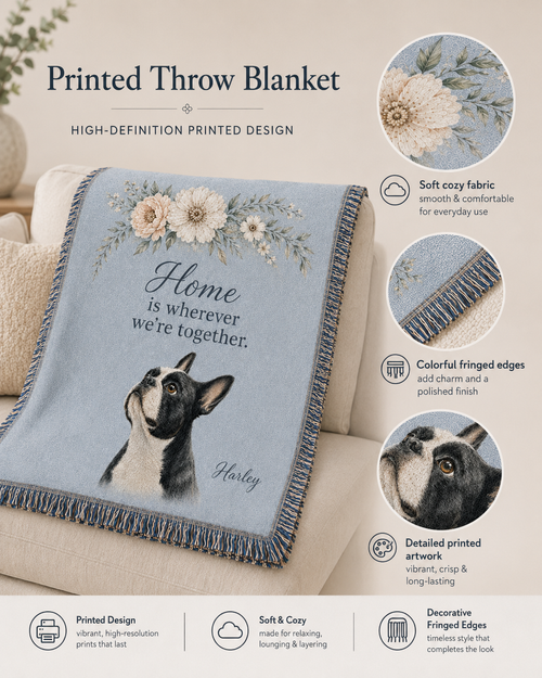 Personalized Pet Portrait Throw Blanket – Home Is Wherever We’re Together