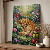 Custom Pet Memorial Portrait – Colorful Floral Dog Wall Art