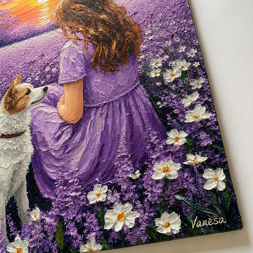 Custom Pet & Owner Portrait – Lavender Sunset Framed Art