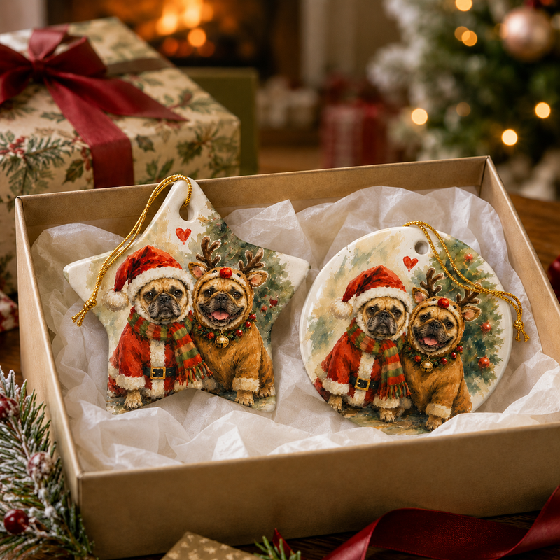 Personalized Pet In Christmas Costumes Ceramic Ornament - Hand-illustrated