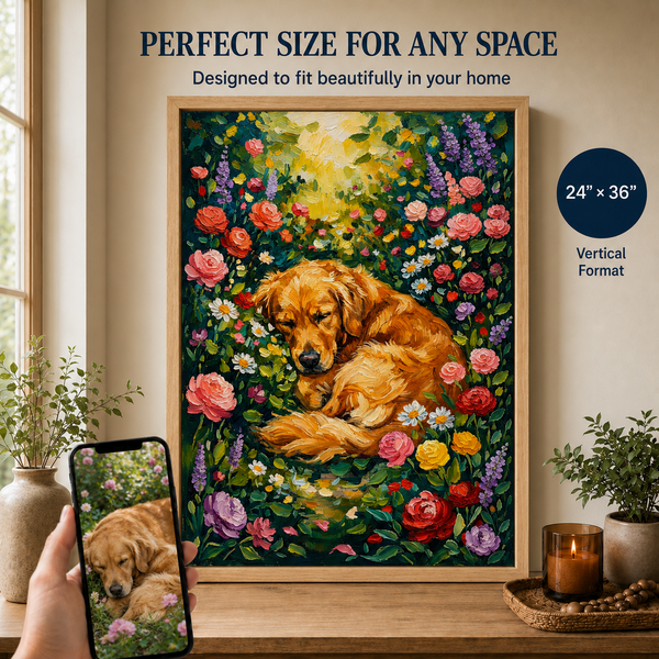 Custom Pet Memorial Portrait – Colorful Floral Dog Wall Art