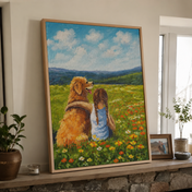 Custom Pet Memorial Portrait In Wildflower Field – Personalized Canvas Painting