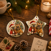 Personalized Pet In Christmas Costumes Ceramic Ornament - Hand-illustrated