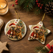 Personalized Pet In Christmas Costumes Ceramic Ornament - Hand-illustrated