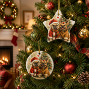 Personalized Pet In Christmas Costumes Ceramic Ornament - Hand-illustrated