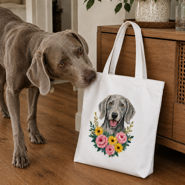 Personalized Floral Pet Portrait Canvas Bag - Hand-illustrated Print story