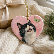 Personalized Cat And Butterfly Ceramic Ornament - Hand-illustrated Print