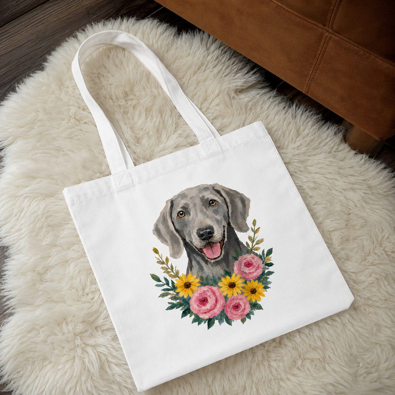 Personalized Floral Pet Portrait Canvas Bag - Hand-illustrated Print