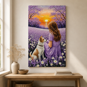 Custom Pet & Owner Portrait – Lavender Sunset Framed Art