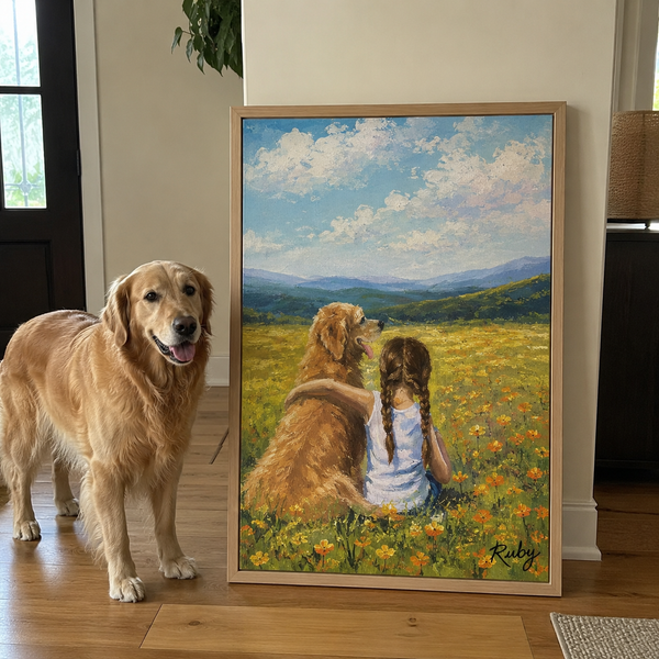 Custom Pet Memorial Portrait In Wildflower Field – Personalized Canvas Painting story