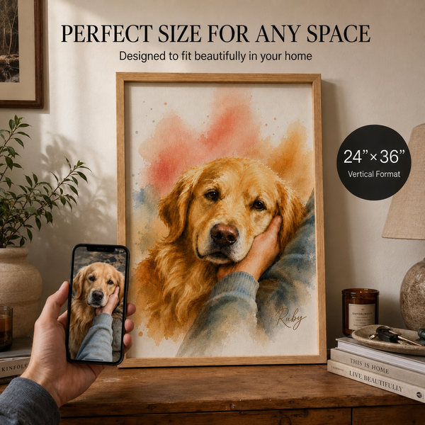 Custom Pet & Owner Portrait – Personalized Watercolor Dog Canvas