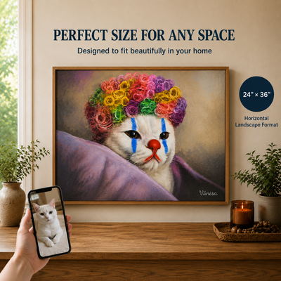 Custom Clown Cat Portrait from Photo – Personalized Pet Canvas Wall Art