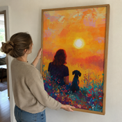 Custom Pet & Owner Portrait – Colorful Sunset Field Wall Art