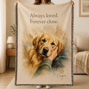Custom Pet Portrait Woven Blanket from Photo – Personalized Dog Keepsake Throw