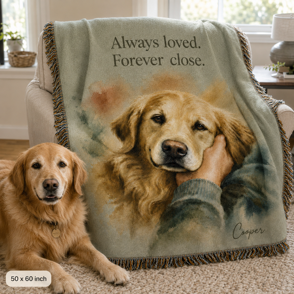 Custom Pet Portrait Woven Blanket from Photo – Personalized Dog Keepsake Throw story