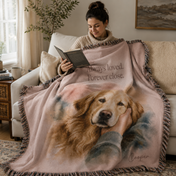 Custom Pet Portrait Woven Blanket from Photo – Personalized Dog Keepsake Throw