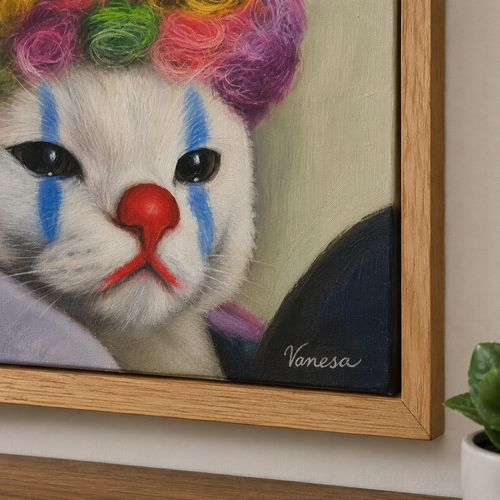 Custom Clown Cat Portrait from Photo – Personalized Pet Canvas Wall Art