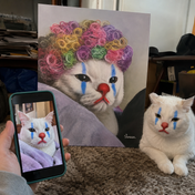 Custom Clown Cat Portrait from Photo – Personalized Pet Canvas Wall Art