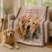 Custom Pet Portrait Woven Blanket from Photo – Personalized Dog Keepsake Throw