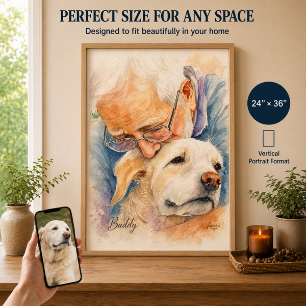 Custom Pet Memorial Portrait – Owner and Dog Framed Artwork