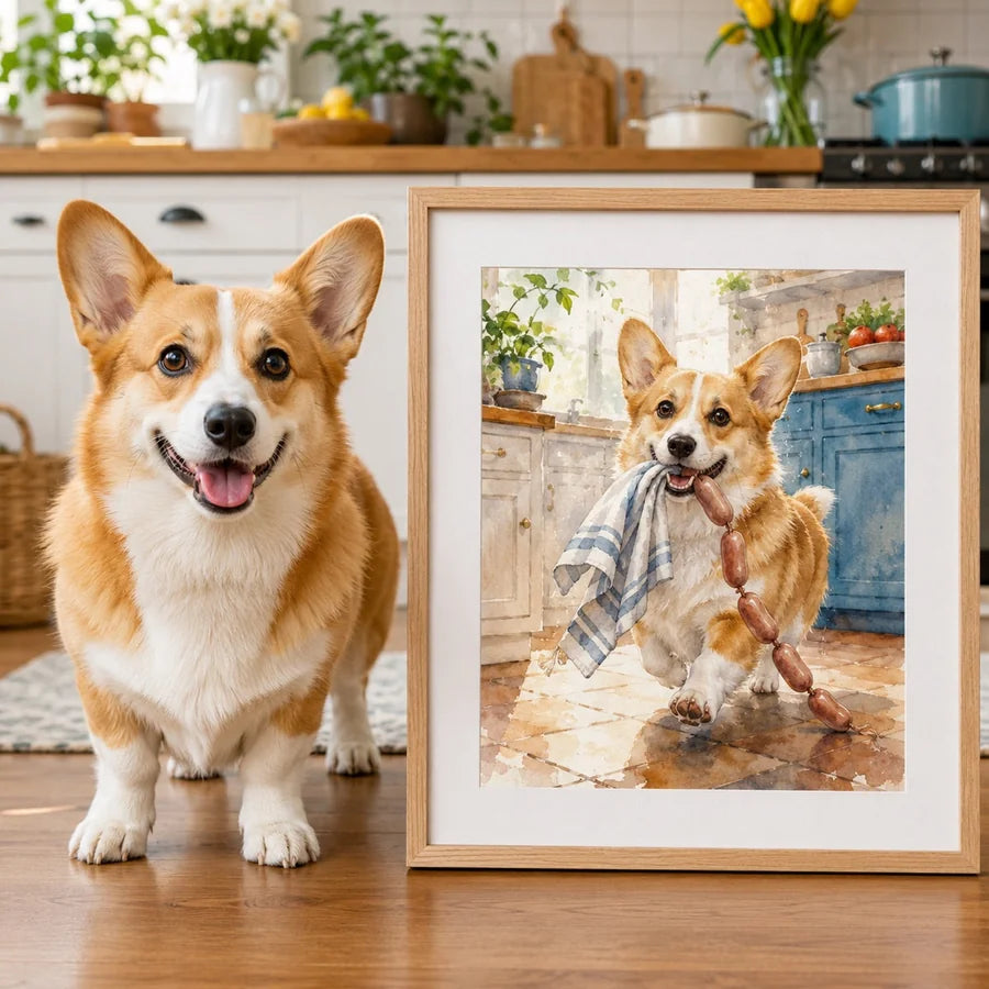 Corgi running painting