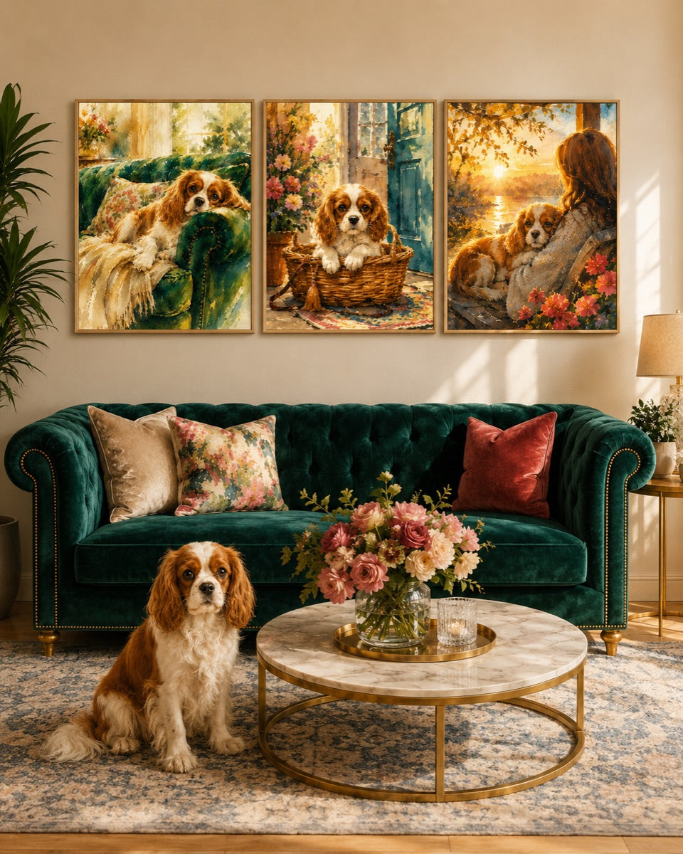 Sample PetSoul work — hand-illustrated framed canvas portrait by your matched PetSoul artist
