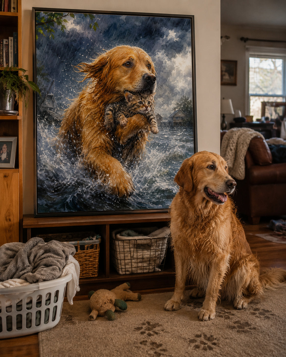 Walnut-Tone Framed Canvas — espresso pinewood finish, Premium tier