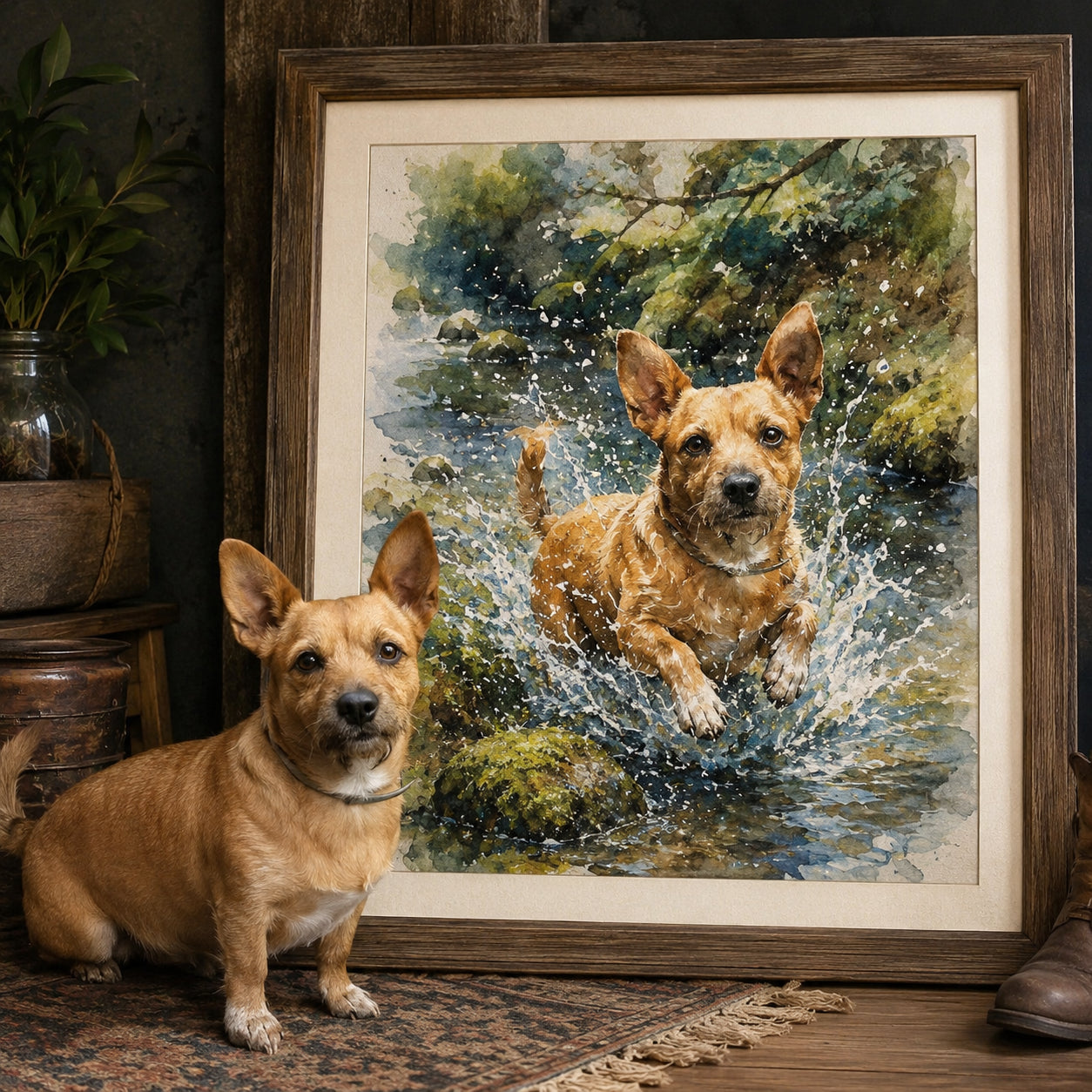 Maya R.'s feature wall in Maya's home — where the Garden Zoomies portrait hangs