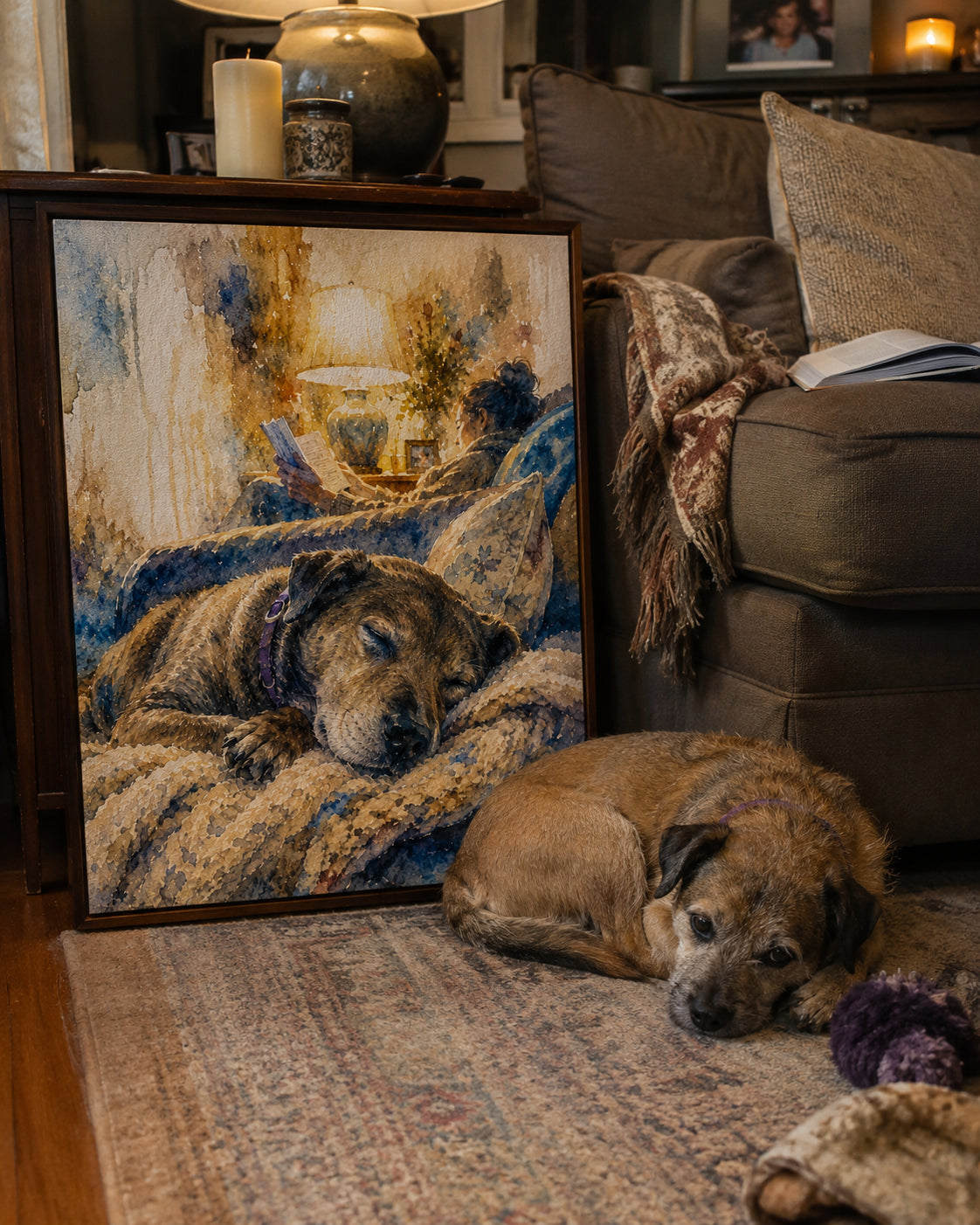 Walnut-Tone Framed Canvas — espresso pinewood finish, Premium tier