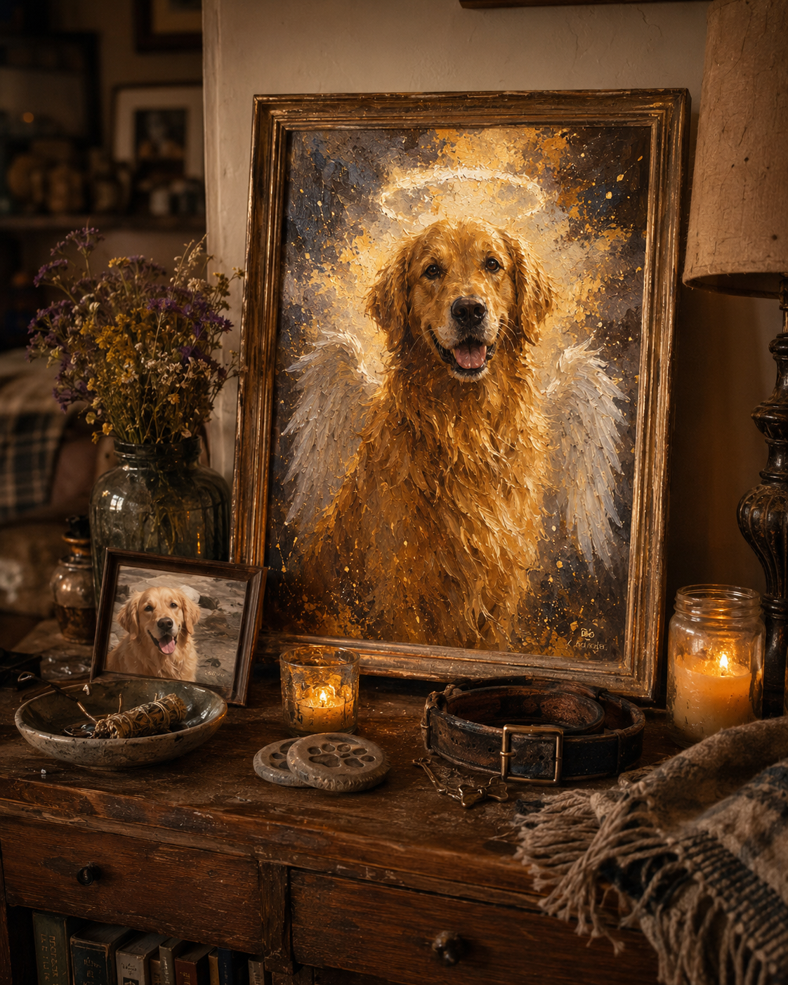Forever Moment hero — memorial pet portrait, hand-illustrated Soft Watercolor by your matched PetSoul artist, 2026