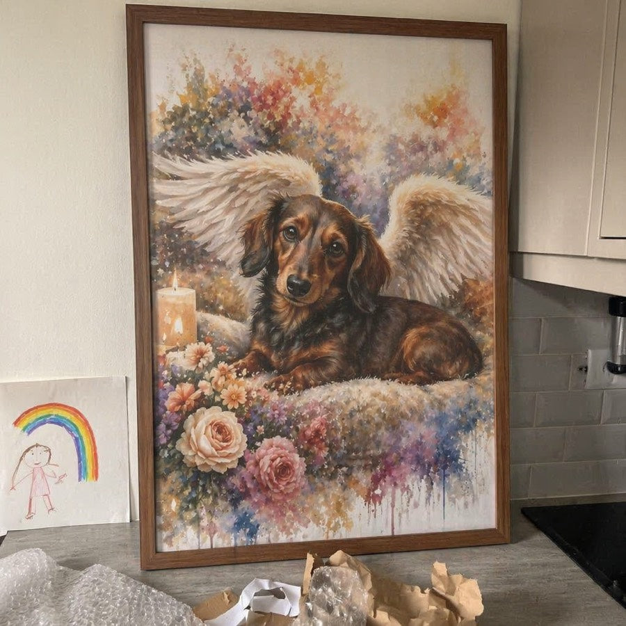 Toby golden retriever on the stair landing — customer photo