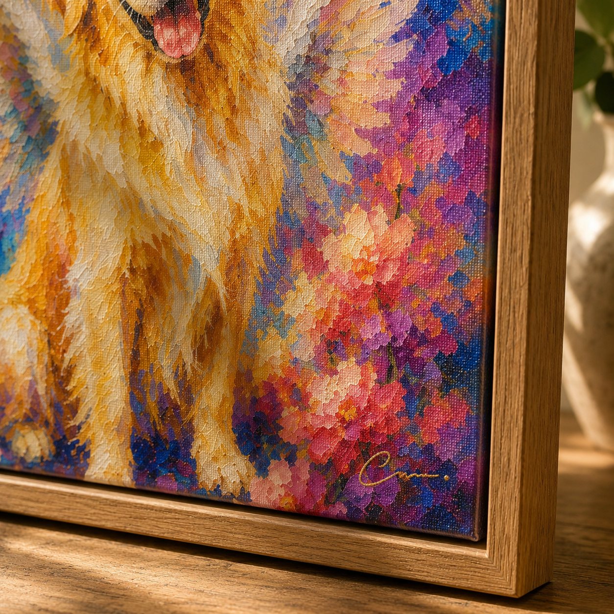 Oil-paint texture and artist signature detail
