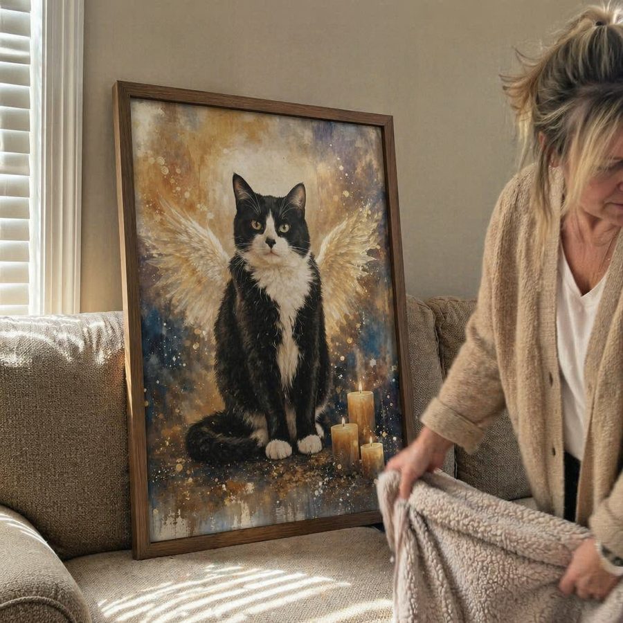 Smokey grey cat memorial — customer photo