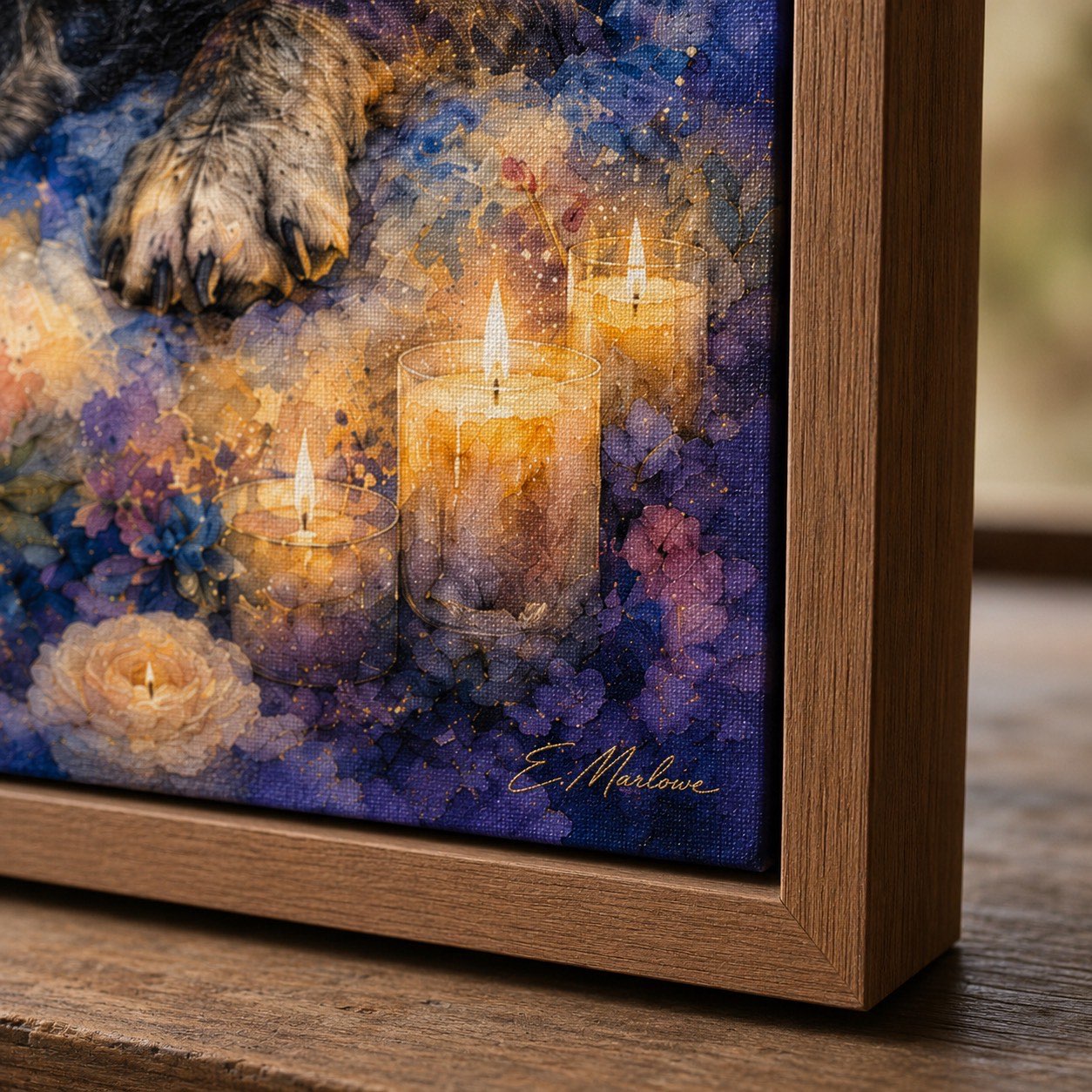 Oil-paint texture and artist signature detail